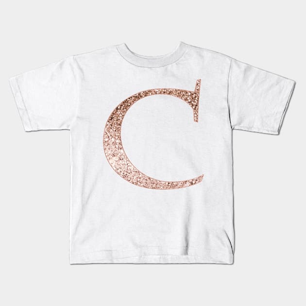 C rose gold glitter monogram letter Kids T-Shirt by RoseAesthetic